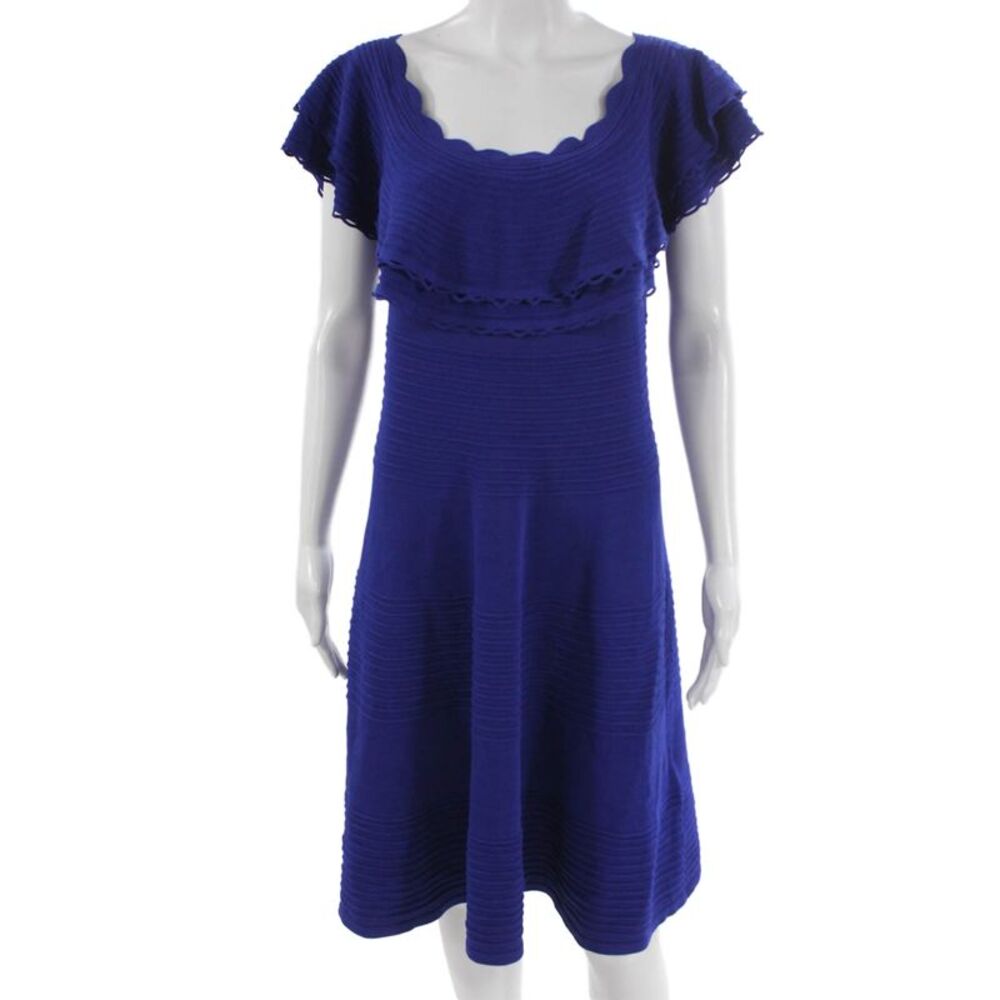 Eliza B. Womens Sweater Dress Blue Scoop Neck Short Sleeve Size L